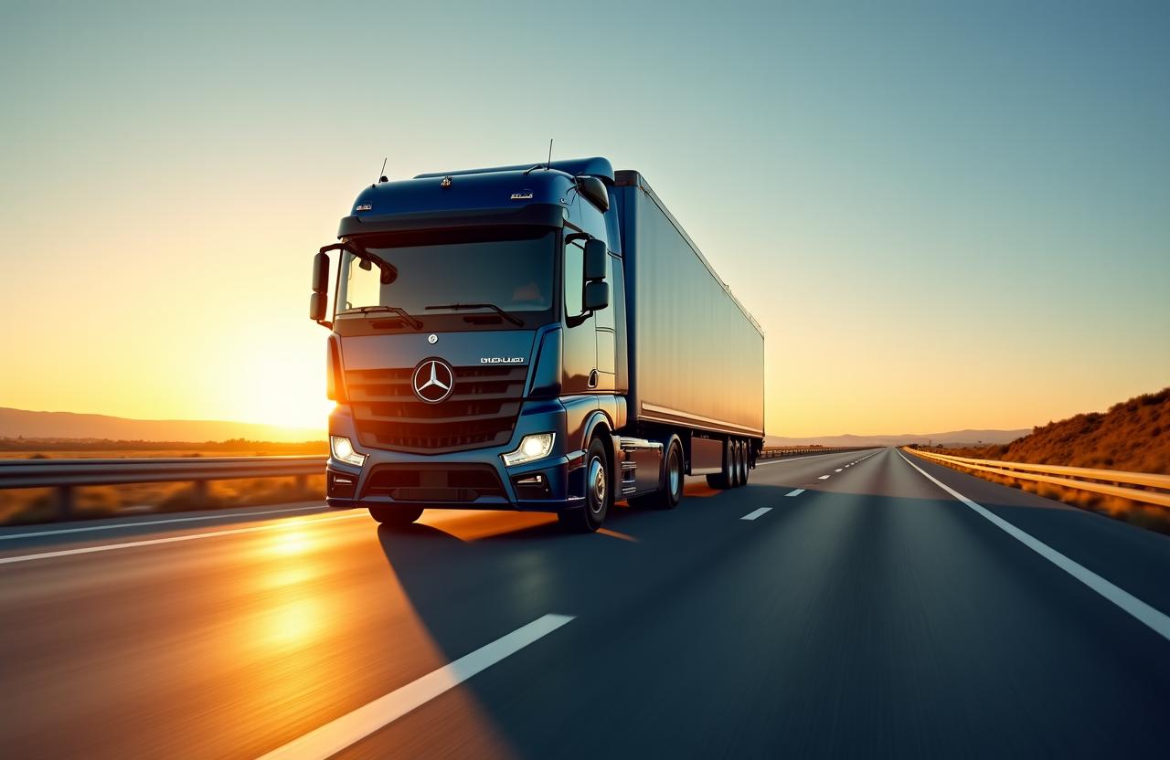 Heavy duty logistics truck on a high-speed transit route